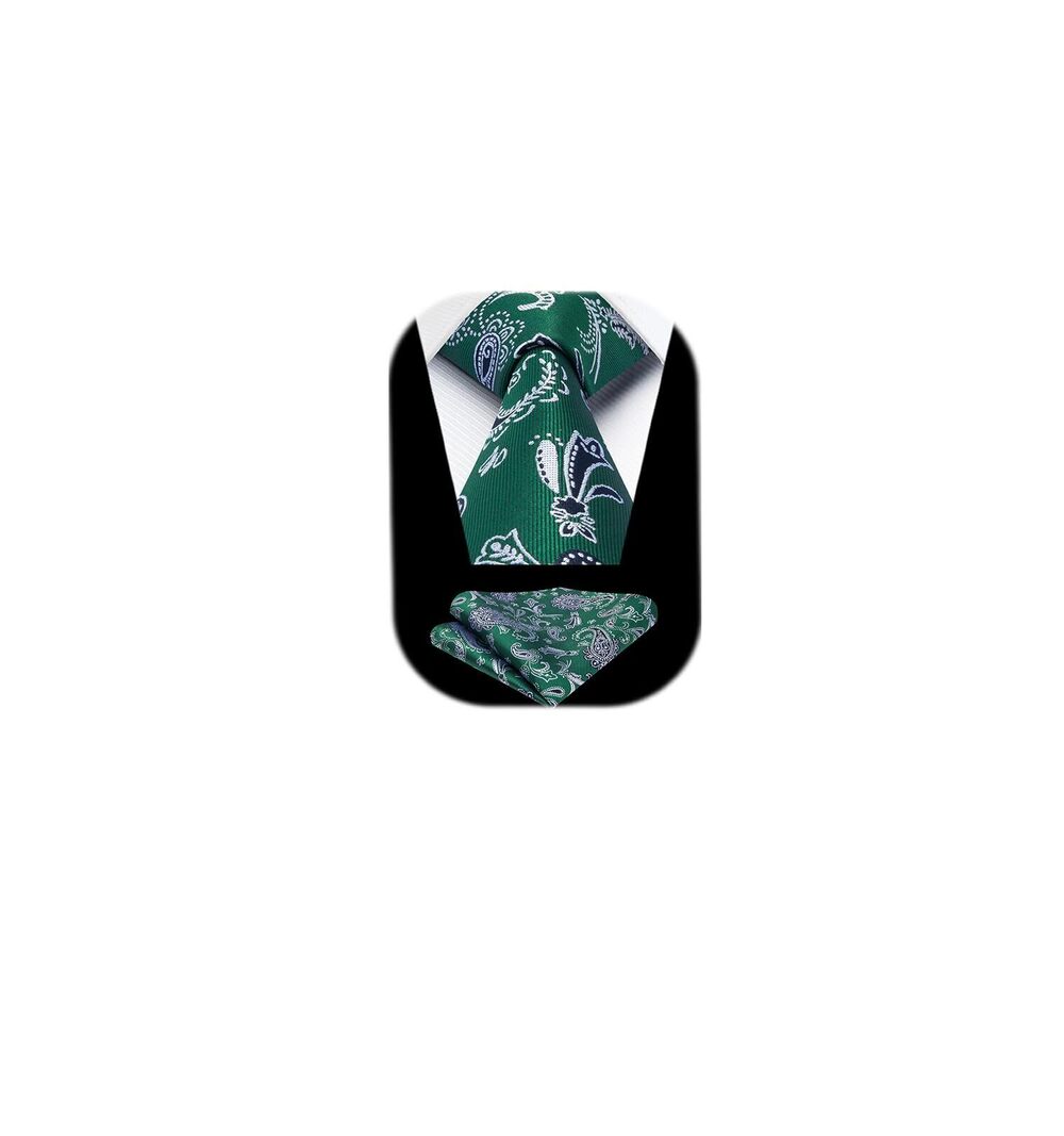 5240 Ties Green Paisley Tie Handkerchief Emerald Green Classic Woven